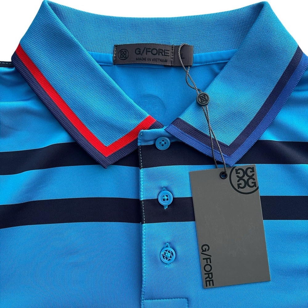 G/FORE G4 Variegated Men's Stripe Tech Golf Polo Shirt Ibiza Blue Size Large